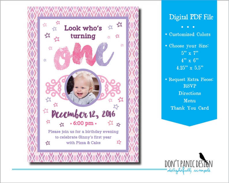 Printable Star Birthday Invitation One Year Old Birthday Etsy