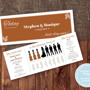 Może przedstawiać: Zaproszenie ślubne w brązowo-białym wzornictwie. Zaproszenie zawiera imiona "Stephen & Monique" oraz datę "10.03.2019". Zawiera również tekst "Today I marry my best friend... best day ever!"