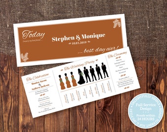 Könnte beinhalten: Hochzeitseinladung mit braunem und weißem Design. Die Einladung enthält die Namen "Stephen & Monique" und das Datum "10.03.2019". Der Text "Today I marry my best friend... best day ever!" ist ebenfalls enthalten.