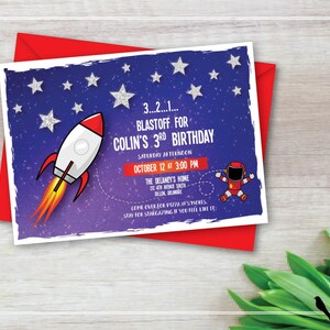 Fun Printable Children&#39;s Outer Space Birthday Invitation with Rocket Ship - 3rd Birthday Invitation - Kids Birthday Party Invitation