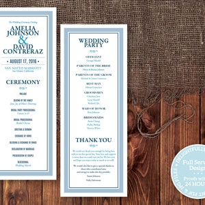 Tall Traditional and Elegant Digital Printable Wedding Program - Custom Colors