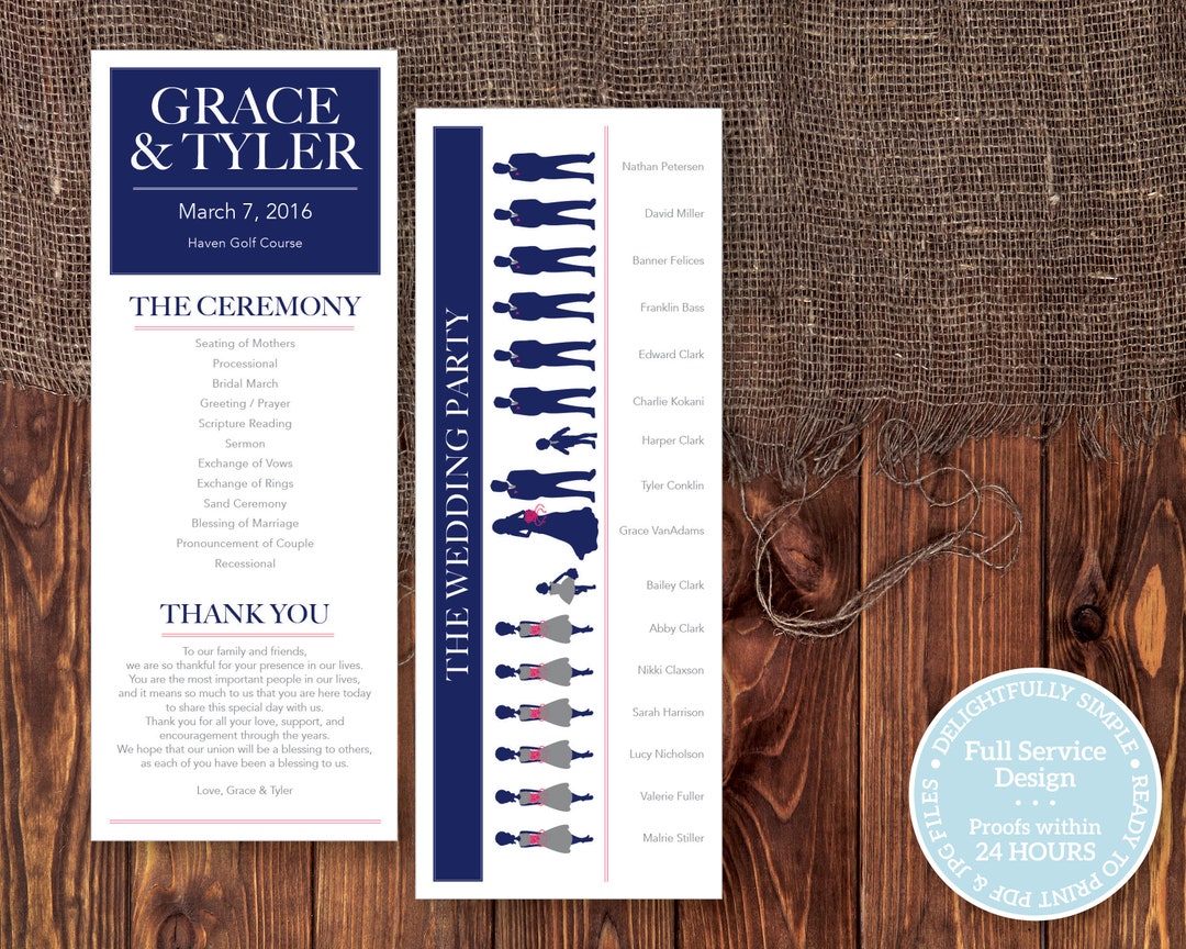 Program Card Ideas Printable Wedding Program Card - Modern Silhouette - Navy Blue - Custom ...