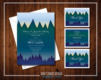Printable Mountain Wedding Invitation - Nature Wedding - Outdoor Mountain Wedding - Custom Colors