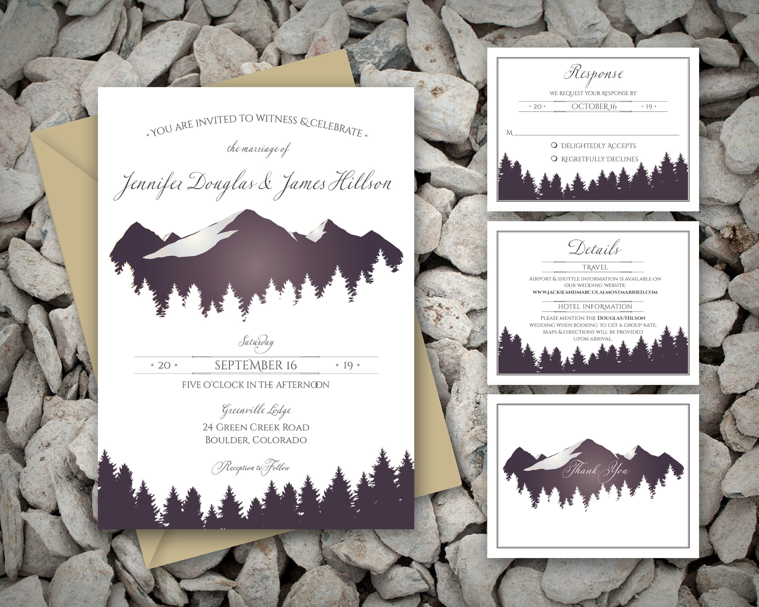 Printable Mountain Wedding Invitation Suite With Elegant - Etsy