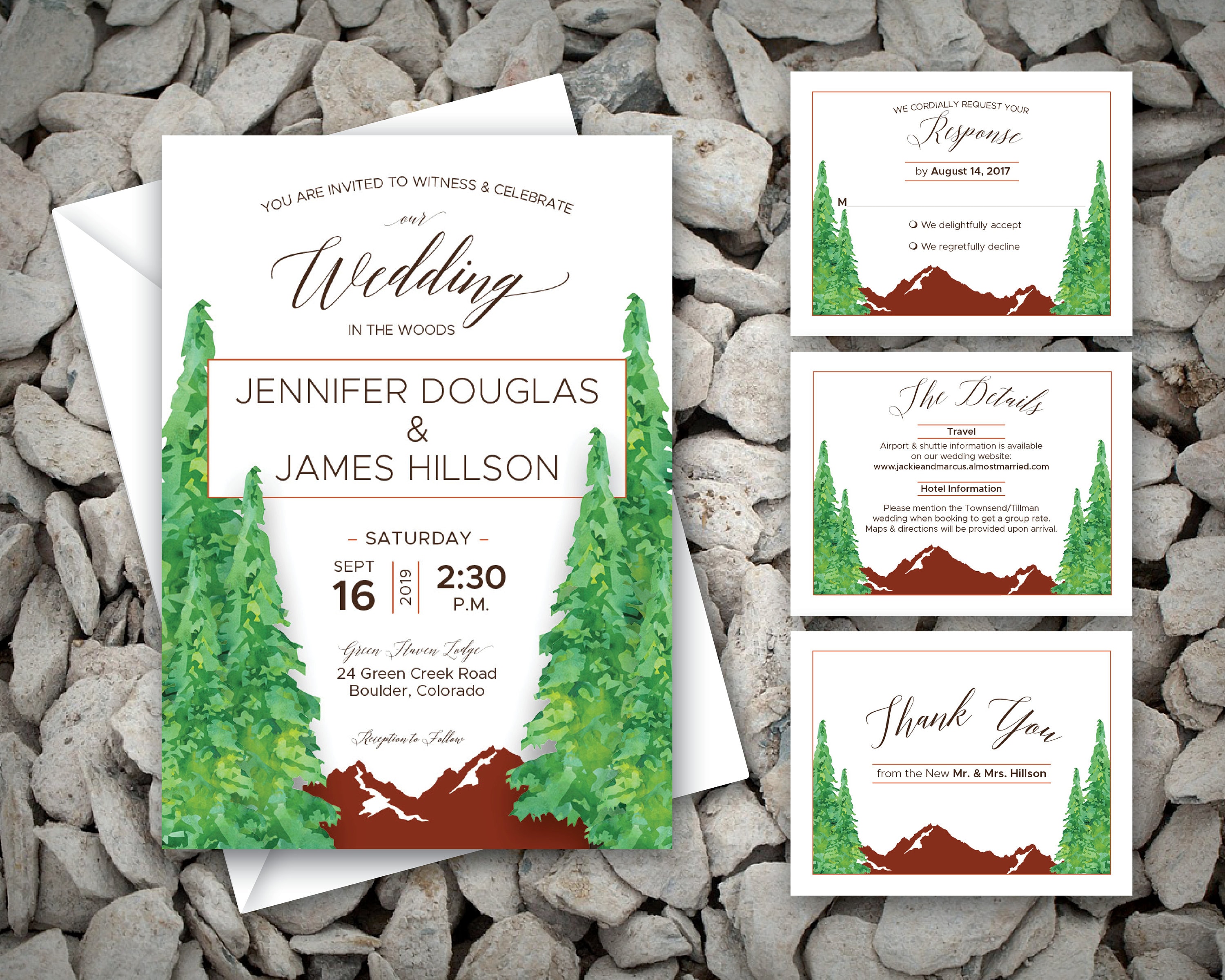 Printable Mountain Wedding Invitation Green Rust Rustic | Etsy