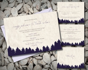 Modern Elegant Printable Wedding Invitation Set - Violet Purple and Grey - Custom Colors