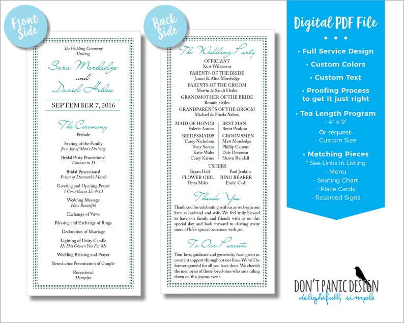 Elegant Printable Tea Length Printable Wedding Program in - Etsy