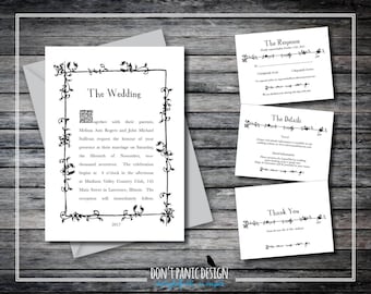 Printable Wedding Invitation Set - Rustic Nature Inspired Invitation - Whimsical Fairy Tale Invitation - Custom Colors