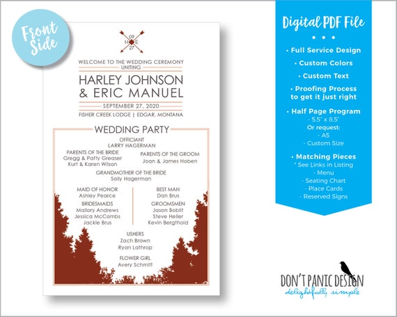 Printable Rustic Mountain Wedding Program With Compass Etsy