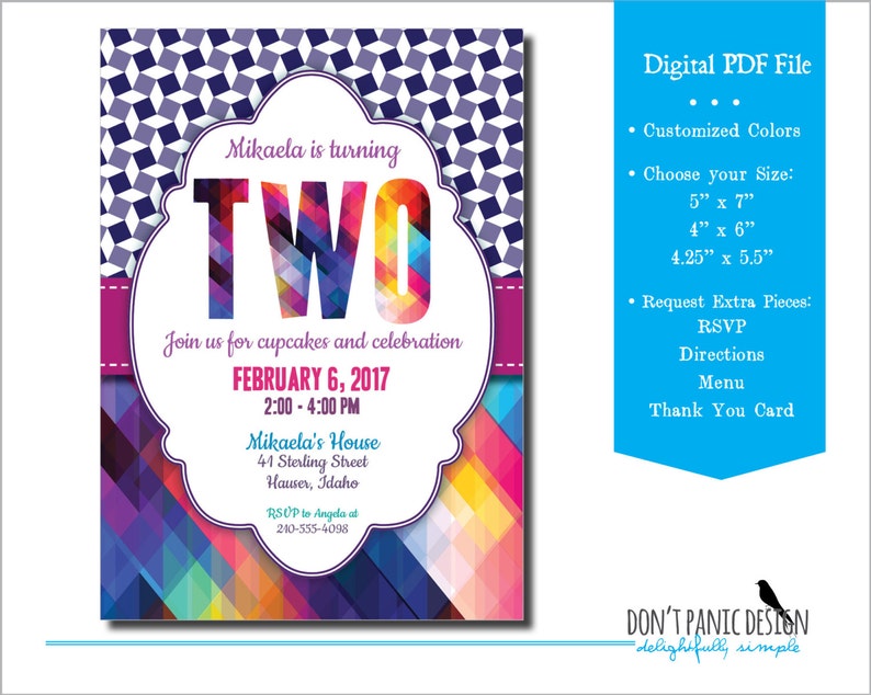 Kid's Printable Birthday Invitation Two Year Old Etsy