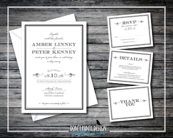 Juego de invitación de boda imprimible - Boda de corbata negra - Formal, elegante, Suite de invitación de boda - Cena de negocios, Invitación para recaudar fondos