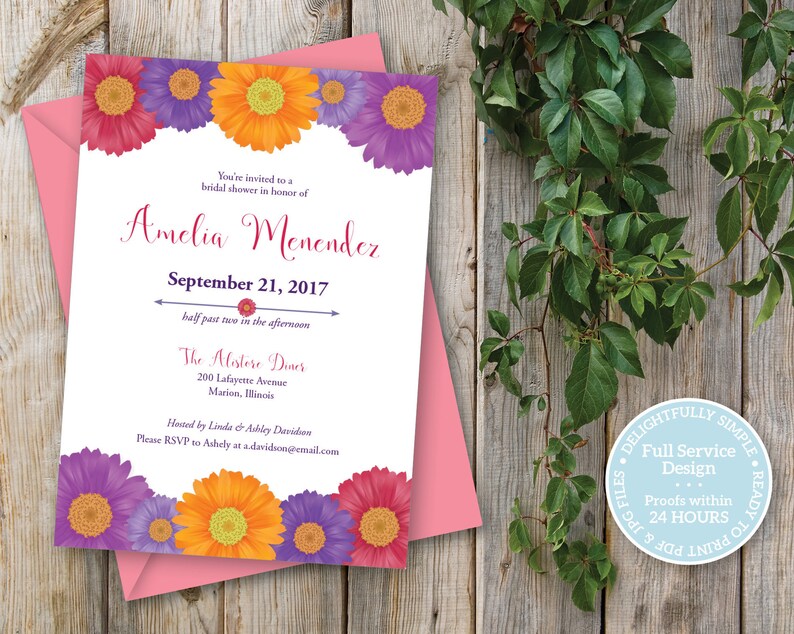 Printable Bridal Shower Invitation Gerbera Daisy Invitation Etsy