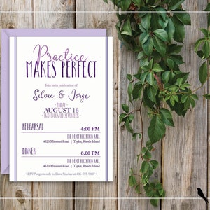 Printable Wedding Rehearsal Dinner Invitation - Practice Makes Perfect - Lavender & Purple Dinner Invitation - Custom Colors