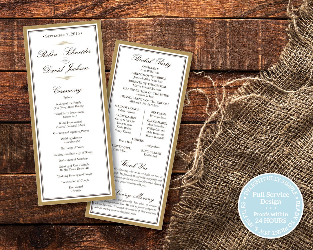 Elegant Printable Tea Length Wedding Program Elegant Wedding - Etsy