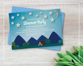 Printable Camping Sleepover Invitation - Camp Out Invitation - Fun Kid's Birthday Invitation - Camping, Star, Sleep Over Invitation