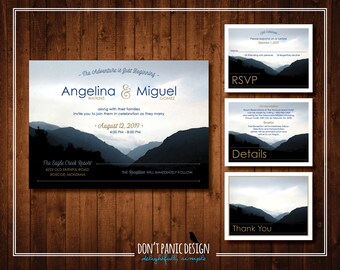 Elegant Mountain Silhouette Printable Wedding Invitation Suite for a Nature Inspired or Outdoor Wedding, Montana Wedding, East Rosebud