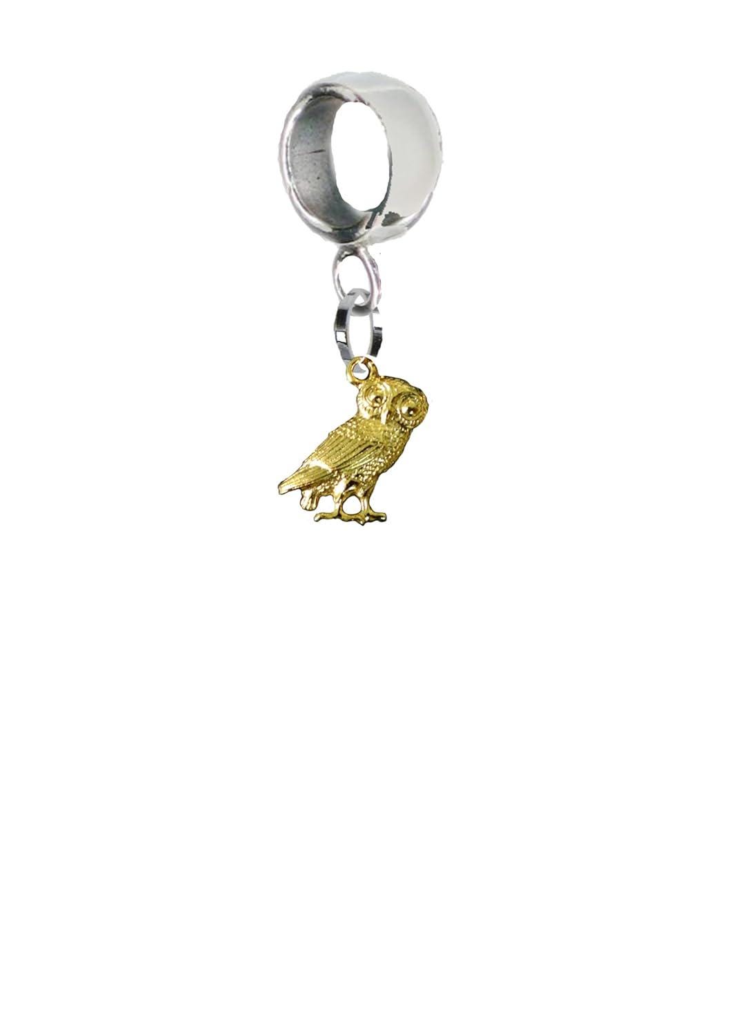 Roman Owl gold Pewter charm on bail 5mm Hole add to Bracelet necklace wa