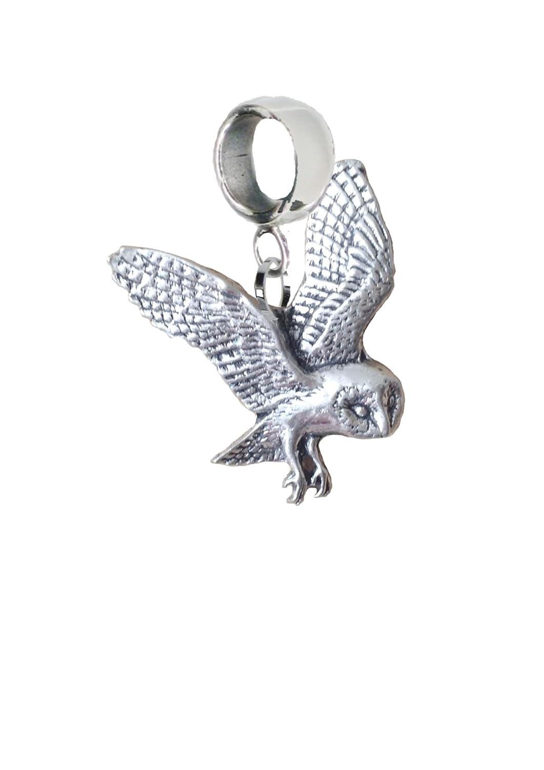 Barn Owl   Pewter charm on bail 5mm Hole add to Bracelet necklace codeb19