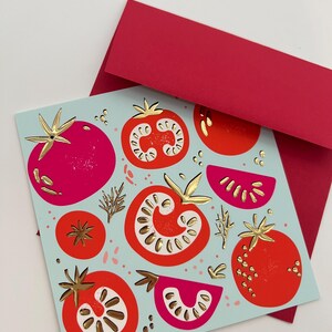 carte tomate feuille d'or | Thème jardin | Fruits et légumes | Cadeau gourmand | carte carrée | Été | Toutes les occasions | Griffonnage Stanley
