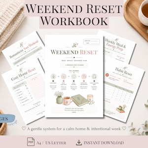 Weekend Reset Workbook | Printable Sunday Reset Planner, Self Care Checklist, Home Organization, Habit Tracker, Weekly Planner PDF