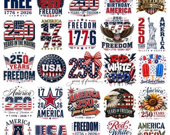 America 250th Anniversary PNG Bundle, 1776-2026 Designs, 4th of July Png, America’s Birthday, USA Flag Coquette Bow & Vintage Patriotic Png
