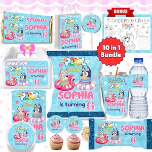 Blue Dog Theme Party Bundle Birthday Pool Party Favors Kit Party Decor Printable Party Decoration Set Editable Blue Dog Pool Party Supplies