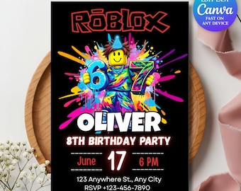 Roblox Invitation, Roblox Invite, Game Party, Roblox Boy Birthday Invitation Template, Game Birthday, Kids Roblox, Editable Template,