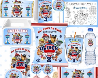 Editable Puppy Birthday Bundle , Paw-ty Dog Party Favor, Pup Crew Canva Template, Kids Digital Download Printable Boys Girls Birthday Bundle