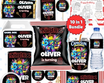 Editable Roblox Birthday Party Bundle Gamer Decorations | 67 Party Favor Bundle | Six Seven Party Package | Roblox theme | BONUS