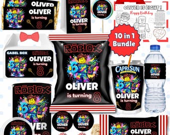 Lot de décorations modifiables pour la fête d'anniversaire de Roblox | Lot de 67 cadeaux | Forfait Six Sept | Thème Roblox | PRIME