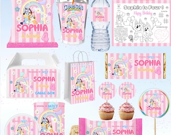 Paquete de fiesta con temática de perro azul, kit de recuerdos para fiestas de cumpleaños, decoración para fiestas, juego de decoración para fiestas imprimible, suministros editables para fiestas de perro azul, todo en 1