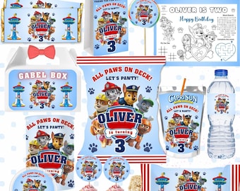 Lot d'anniversaire de chiot modifiable, cadeau de noël chien patte d'oie, modèle de toile de petit équipage, enfants en téléchargement numérique imprimable garçons filles lot d'anniversaire
