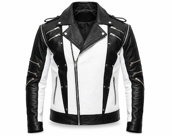 Michael Jackson Pepsi Leather Jacket | Black White Biker Jacket | MJ Fan Gift