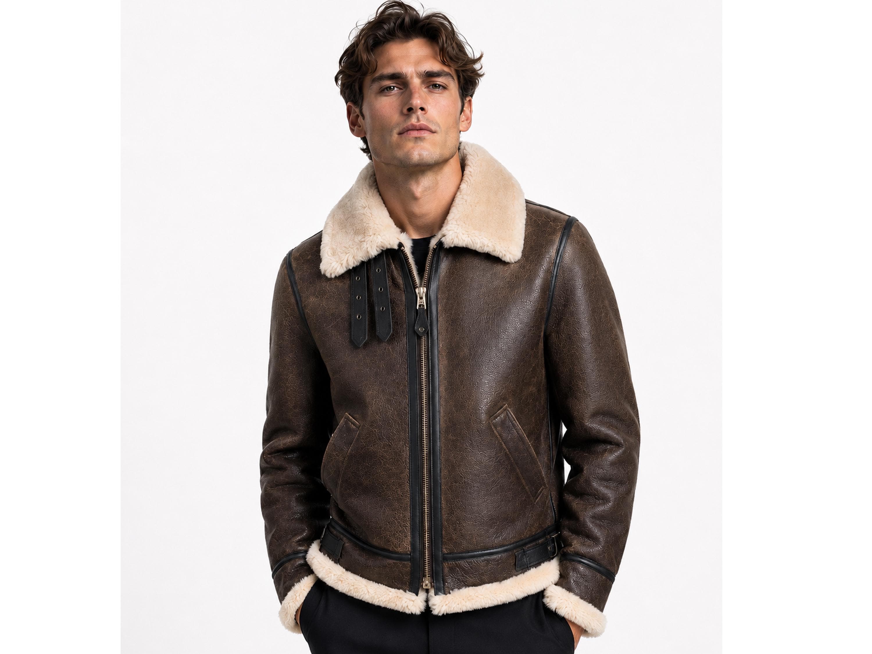 Leon Kennedy Sheepskin Leather Jacket | B3 Bomber Aviator Coat