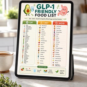 GLP-1-vänlig livsmedelslista Utskrivbar, hälsosam kostguide (PDF)