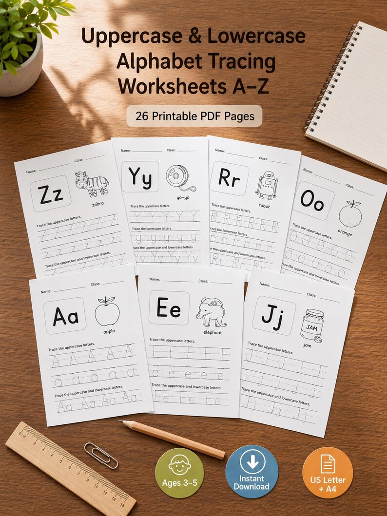 Alphabet Tracing Worksheets A-Z | Letter Tracing Practice | Uppercase ...