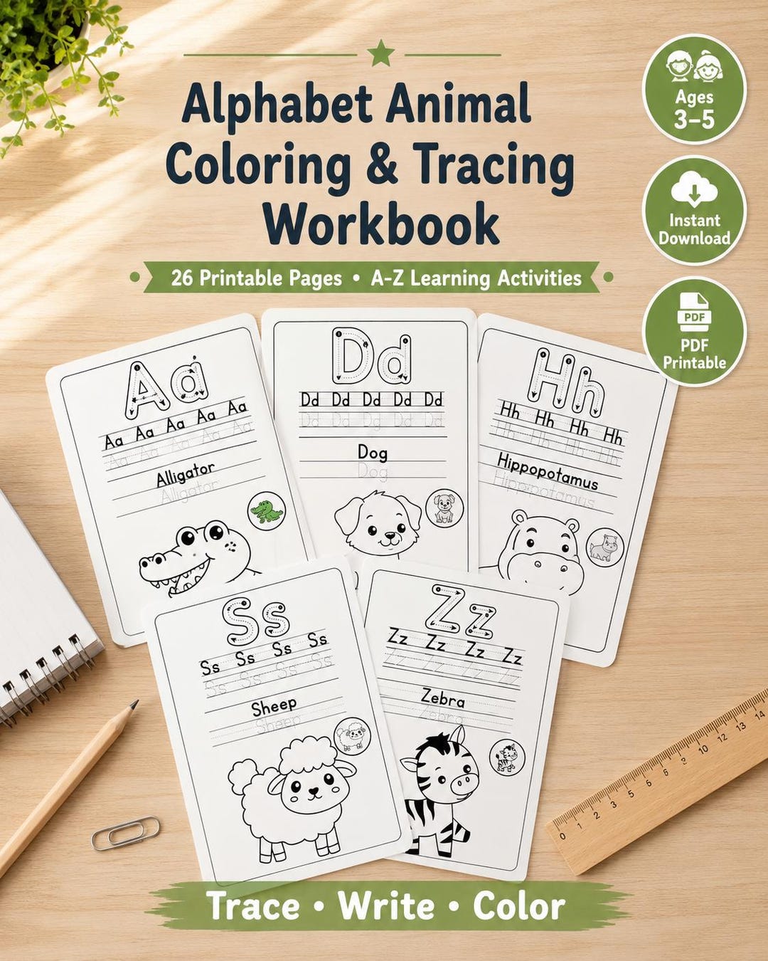 Alphabet Tracing Worksheets A-Z | Animal Coloring Pages | Letter ...