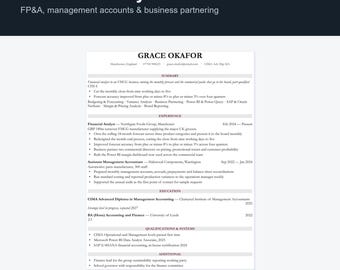 Financial Analyst CV Template UK | Forecasting & Accounts Resume, Word Docs