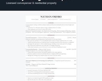 Conveyancer CV Template UK | Residential Property & CLC Resume, Word