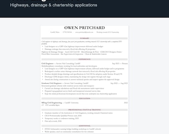 Civil Engineer CV Template UK | Highways, Drainage & ICE Resume, Word