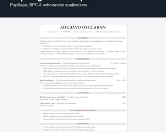 Pupillage Application CV Template UK | Bar & BPC Barrister Resume, Word