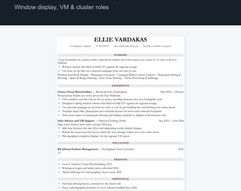 Visual Merchandiser CV Template UK | Window Display Resume, Word Docs