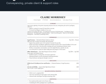 Legal Secretary CV Template UK | Legal Assistant & CILEx Resume, Word