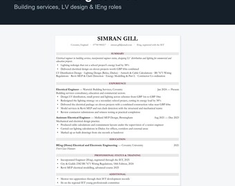 Electrical Engineer CV Template UK | Building Services Resume, Word Docs