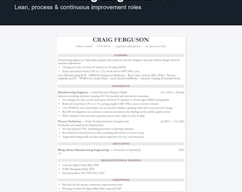 Manufacturing Engineer CV Template UK | Lean & Process Resume, Word Docs