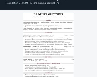 Modèle de CV pour jeune médecin | CV médical pour année de formation (Word et Google Docs) | Curriculum Vitae pour médecin stagiaire | Téléchargement instantané