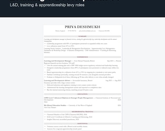 Learning and Development CV Template UK | L&D Manager Resume, Word Docs