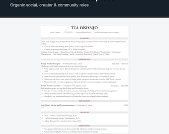 Social Media Manager CV Template UK | Content & Creator Resume, Word Docs