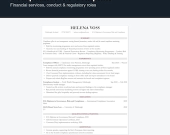 Compliance Officer CV Template UK | FCA & Risk Resume, Word Google Docs