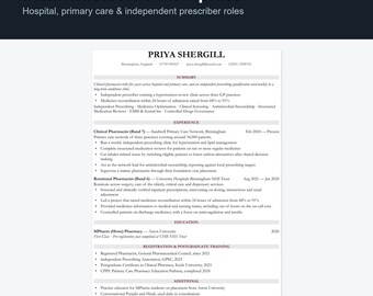 Modèle de CV de pharmacien | CV de pharmacien clinicien (Word et Google Docs) | Curriculum Vitae de prescripteur hospitalier | Téléchargement instantané